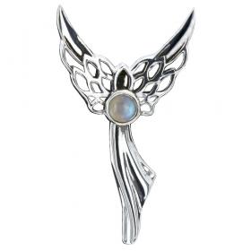 I-be, Regenbogen Mondstein Edelstein Anhänger 925 Silber, Länge: 1,8 cm im Geschenketui, 207911/Engel 