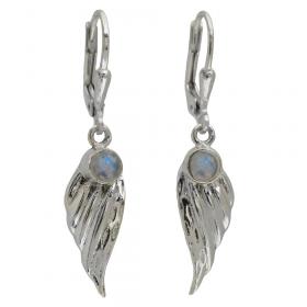 I-be, Engel-Flügel Ohrringe Edelstein Regenbogen Mondstein, 925 Silber, Länge 3,8 cm im Geschenketui, 391179 Flügel 