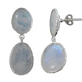 I-be, Regenbogen-Mondstein Edelstein facettiert Ohrstecker, 925 Silber, Länge 4 cm, im Geschenketui, 35791222 