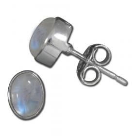 I-be, Regenbogen-Mondstein Edelstein 6x8 mm Ohrstecker oval, 925 Silber, im Geschenketui, 357912/6x8 