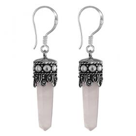 I-be, Rosenquarz Edelstein Ohrringe Kristall, 925 Silber, Länge: 4,5 cm, 3953 Kristall MS 