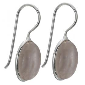 I-be, Rosenquarz Edelstein Ohrringe oval, 925 Silber, Länge: 2,8 cm, 395312S 