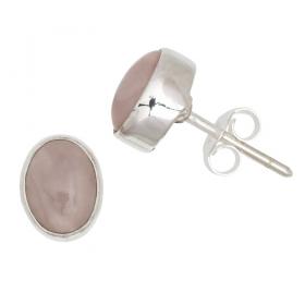 I-be, Rosenquarz Edelstein Ohrstecker rund, 925 Silber,  355311 