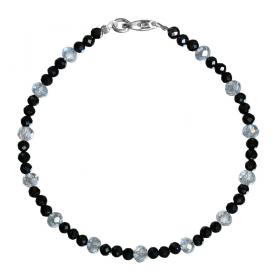 I-be, Schwarzes Spinell Armband tiefschwarz Ø 3 mm Bergkristall, 925 Sterling Silber Karabinerverschluss, Länge: 18,5 cm 50660703/black/18,5 