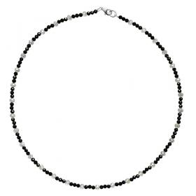 I-be, Schwarzers Spinell Collier/ Kette tiefschwarz Ø 3 mm mit Bergkristall, 925 Sterling Silber Karabinerverschluss, Länge 45 cm im Geschenketui 446603 Kristall 