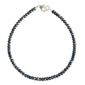 I-be, Schwarzes Spinell Armband schwarz silbriger Schimmer Ø 3 mm, 925 Sterling Silber Karabinerverschluss, Länge 20 cm 506603/si/20 