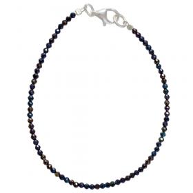 I-be, Schwarzes Spinell Armband schwarz mit blauem Lüster Ø 2 mm, 925 Sterling Silber Karabinerverschluss, Länge 20 cm 506602/bl/20 