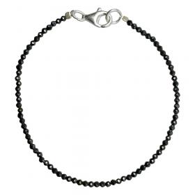 I-be, Schwarzes Spinell Armband schwarz silbriger Schimmer Ø 2 mm, 925 Sterling Silber Karabinerverschluss, Länge 18,5 cm 506602/si/18,5 