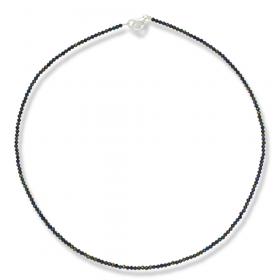 I-be, Schwarzes Spinell Collier/ Kette mystic blau Ø 2 mm, 925 Sterling Silber Karabinerverschluss, Länge 42 cm im Geschenketui 446602/bl/42 