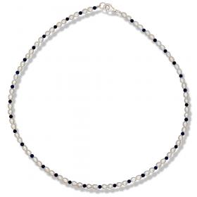 I-be, Süsswasserperlen Lapis Lazuli Collier/ Kette Ø 4 mm, 925 Sterling Silber Karabinerverschluss, im Geschenketui 