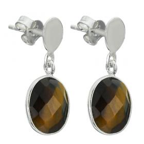 I-be, Tigerauge Edelstein Ohrstecker oval facettiert, 925 Silber, Länge: 2,4 cm, im Geschenketui, 357122 Hänger 