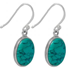 I-be, Türkis Edelstein Ohrringe oval 925 Silber, Länge 3,3 cm im Geschenketui, 397412 g S 