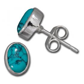 I-be,Türkis Edelstein Ohrstecker oval, 925 Silber, im Geschenketui, 357412 