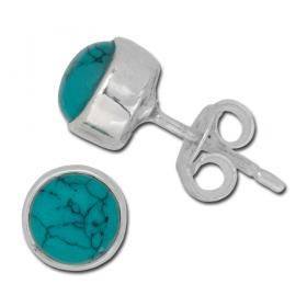 I-be,Türkis Edelstein Ohrstecker rund, 925 Silber, im Geschenketui, 357411 