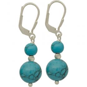 I-be, Türkis Edelstein Ohrringe mit kleiner Silberkugel 925 Silber, Länge 3,9 cm im Geschenketui, 381174S31174 