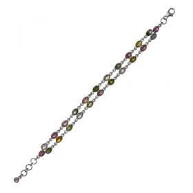 I-be,Turmalin Armband mehrfarbig,925 Silber, verstellbar, 50 Turmalin 12/2 