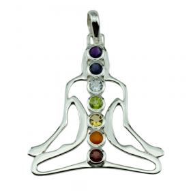 I-be, Chakra Anhänger 7 Edelsteine, 925 Silber, Länge: 5,3 cm im Geschenketui, 20 Chakra Budda 