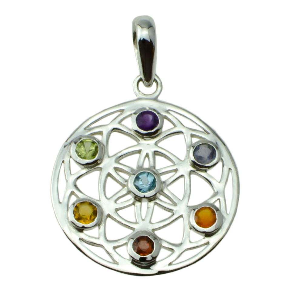 I-be, Chakra Anhänger 7 echte Edelsteine, 925 Silber, Länge: 3,5 cm im  Geschenketui, 20 Chakra 7