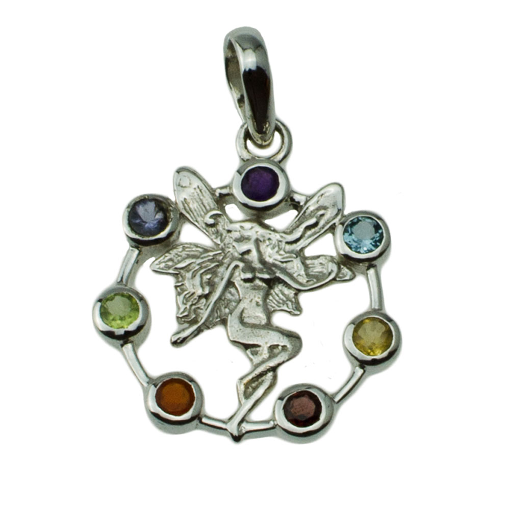 SamWo  I-be, Chakra Anhänger 7 echte Edelsteine, 925 Silber